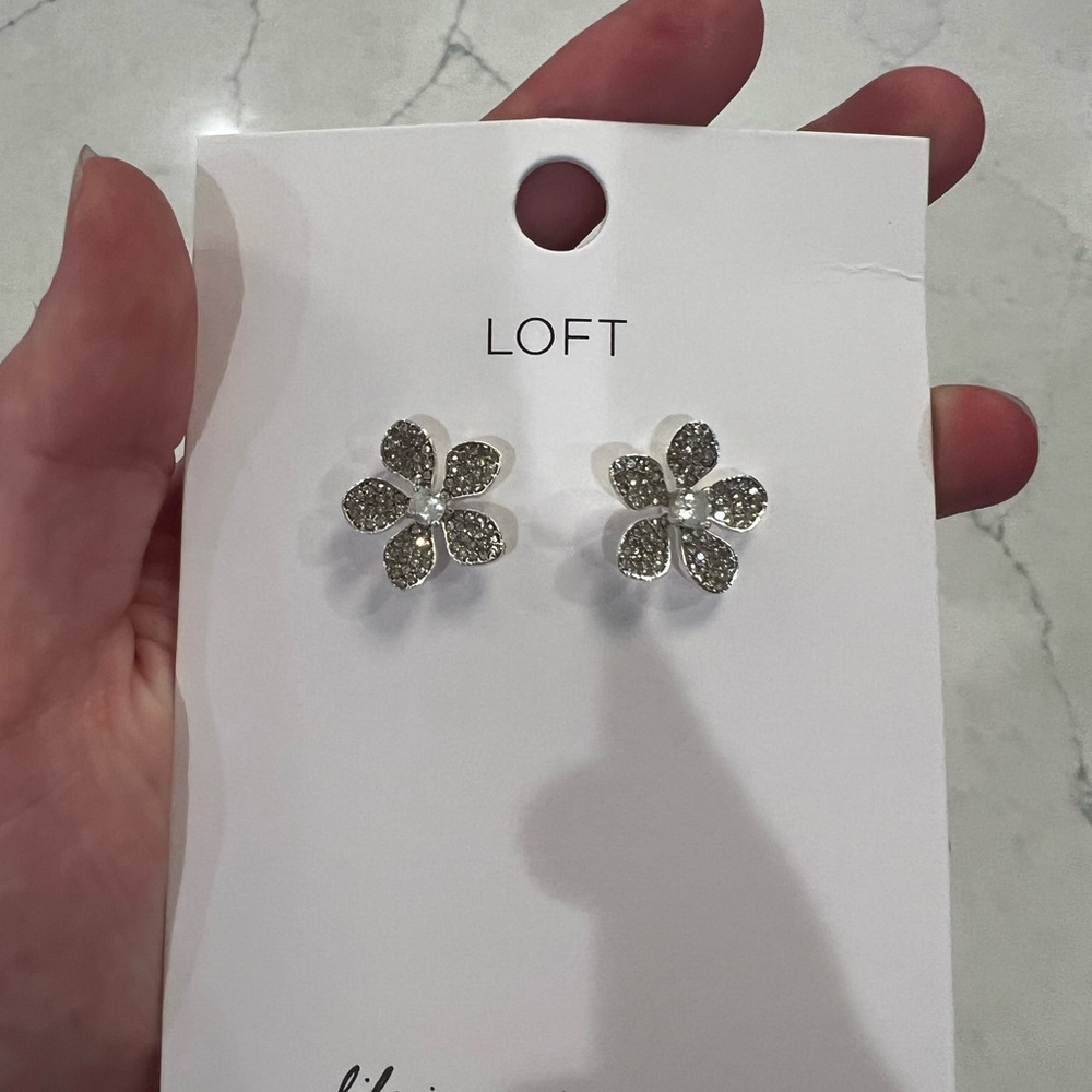 LOFT Silver Floral Stud Earrings - Picture 3 of 3